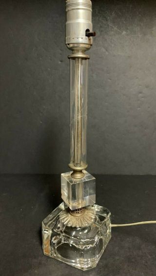 Vintage Crystal Clear Cut Glass Table Boudoir Lamp Grape Etched Column Design