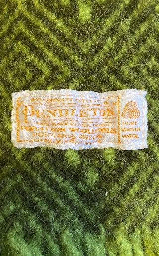 Vintage Pendleton Wool Blanket Throw Fringe Green Fringe