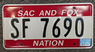 Oklahoma License Plate Sac And Fox Indian Tribal