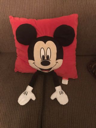 Vtg Disney Mickey Mouse Stuffed Animal Plush Pillow Red Vintage Hands Move Cool