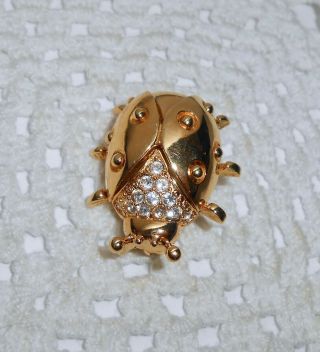 Vintage St John Ladybug Brooch Pin Crystal Rhinestone Gold Tone Sj Signed A113