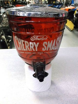 Antique Vintage Fowlers Cherry Smash Syrup Dispenser Soda Pop Dispenser W/ Lid