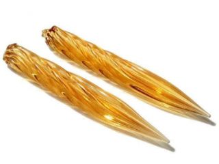 Pair Vintage Czech Twisted Pale Amber Art Glass Calligraphy Ink Dip Pen Nibs
