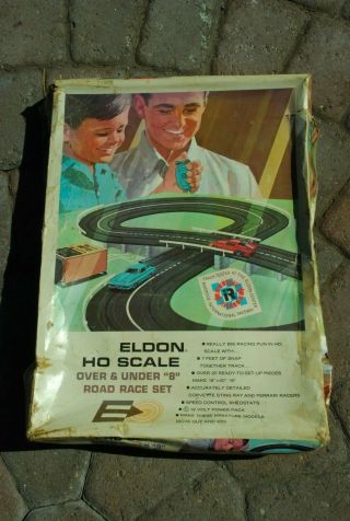 Vintage Eldon Ho Scale Over And Under 8 Road Race Set Slot Car Racing