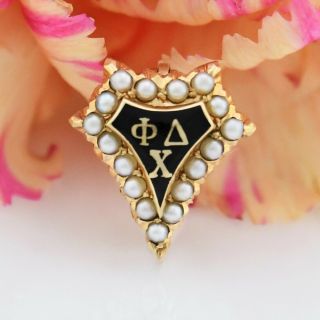 14k Yellow Gold Antique Pearl Phi Delta Chi Fraternity Badge/pin