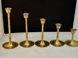 Set Of 5 Vintage Graduated Brass Candlesticks - Made In Taiwan