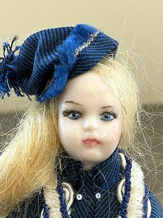 Ooak Vintage Miniature Bisque/porcelain French Girl Doll Blue Ivory Ensemble