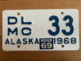 1969 Alaska Motorcycle Dealer License Plate 1968 Low Repeating 3 