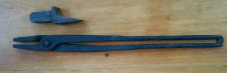 Vintage Champion Blacksmith Tongs And Heller Bros.  Hot Cut Anvil Tool