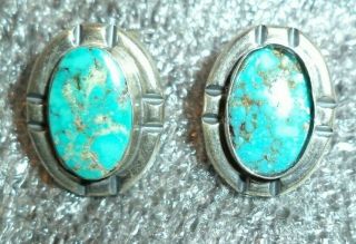 Fine Vintage Navajo Indian Sterling Silver Turquoise Clip Earrings
