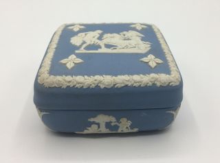 Vintage Wedgwood Blue Jasperware Square Trinket Box Classical Scenes England