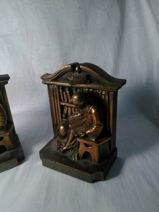 2 Vintage Solid Brass Bookends Monk Scholar Reading in Library Philadelphia Mfg 3