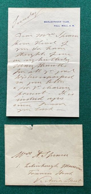 Antique Posted Royal Letter Signed Prince Wales King Edward Vii Marlborough Club