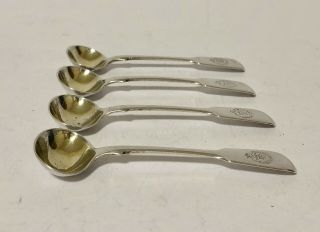 Set 4 Matching Antique Solid Sterling Silver Salt Spoons Exeter 1840 John Stone