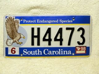 1998 South Carolina License Plate - - Protect Endangered Species - - Bald Eagle.  Sc