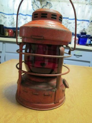 Vintage Embury Lantern No 225 Red Glass Globe Between 1937 - 1946 - Luck E Light