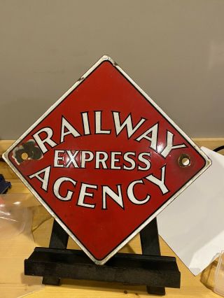 Vintage Railway Express Agency 8” X 8” Square Porcelain Sign