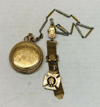 Antique Ladys Waltham Gold Filled Pocket Watch With Hunter Case And Fob