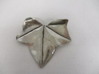 Vintage Mid Century Hand Made Sterling Silver Leaf Brooch Pin 2 1/4 "