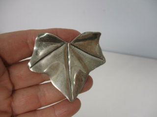VINTAGE MID CENTURY HAND MADE STERLING SILVER LEAF BROOCH PIN 2 1/4 