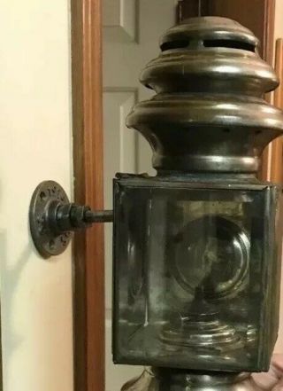 Antique Vintage Silver Carriage Buggy Glass Driving Lantern Lamp Auto W/mount