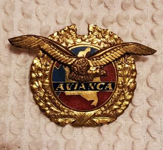 Vintage Avianca Airlines Brass And Enamel Hat Badge