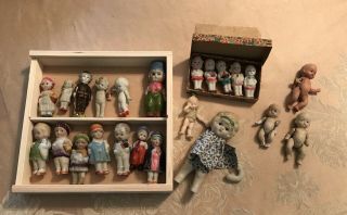 23 Vintage Small Porcelain / Celluloid Dolls & Babies Jointed Dolls