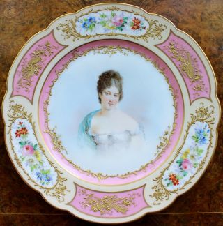 1st Class Antique Sevres Porcelain Courtesan Portrait Plate Perfect No2