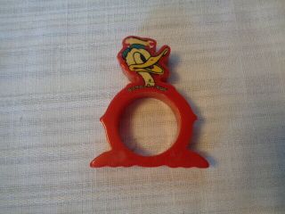 Vtg Bakelite Donald Duck Napkin Ring Red Colored Disney