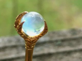 Antique Victorian Round Moonstone Ball & Claw Stick Pin