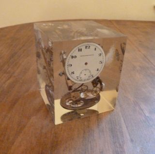 Vtg Mid Century Modern Lucite Acrylic Watch Paperweight Sculpture England