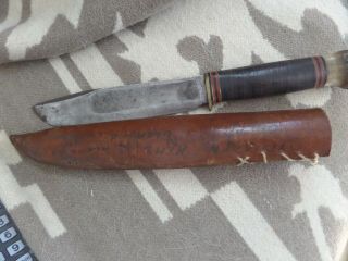 Scarce Antique Msa (marbles) Gladstone Mich Usa Leather/stag Fixed Blade Knife