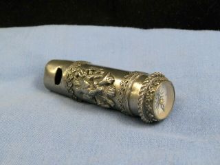 French Antique Whistle Vesta Case Match Box Compass Birds Torch Matchsafe