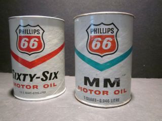 2 Old Vintage Phillips 66 Motor Oil Cans Sixty - Six & Mm Gas Station