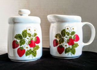 Mccoy Pottery " Strawberry Country " Cream And Sugar Set Vintage Mid Century