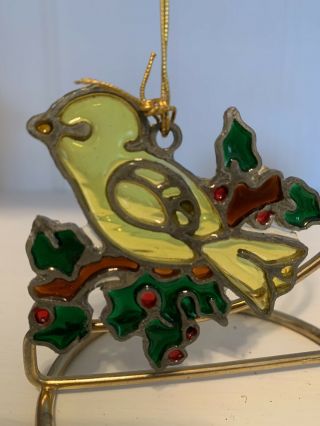 Vintage Kurt Adler Stain Glass Suncatcher Christmas Ornament Holly Berry Bird