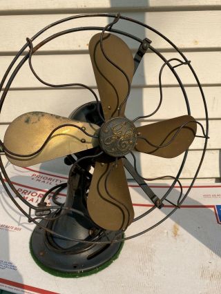 Antique Ge General Electric Fan Desk Fan Brass Colored Blades -