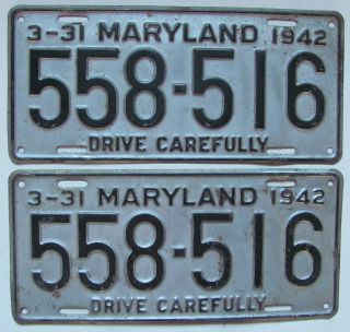 1941 1942 Maryland Car License Plates Pair