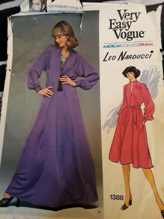 Vintage Very Easy Vogue Leo Narducci Dress Pattern 1388 Bust 36