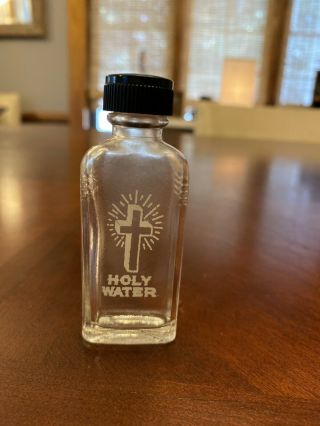 Vintage Glass Holy Water Bottle Cross Christianity Religion