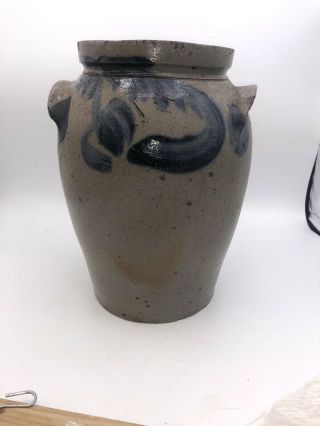 Antique One - Gallon Salt - Glazed Stoneware 10”.  Tall 2 - Handled Crock Pot