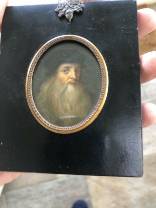 Fine Antique Grand Tour Miniature Portrait Painting Of Leonardo Da Vinci