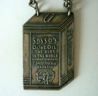 Vintage Sasso Olive Oil Advertising Metal Key Chain