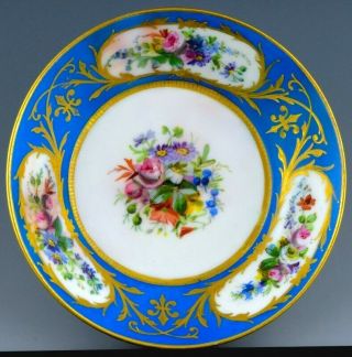 Fine Antique Sevres French Porcelain Celeste Blue Enamel Floral Saucer Dish