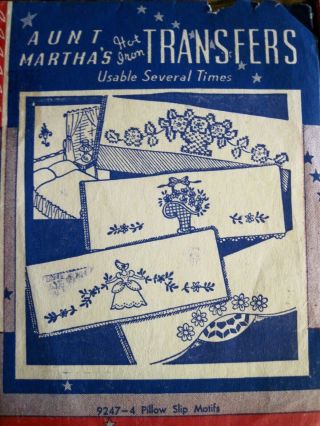 2 Vintage UNCUT Aunt Martha ' s Hot Iron Transfer Packages Floral & Mexican Motif 2