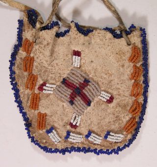 Ca1900 Native American Cheyenne Indian Bead Decorated Hide Pouch / Medicine Bag