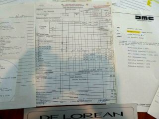 Docs Re: Delorean Motor Index Of Files,  Inventory And Signed Expense Report