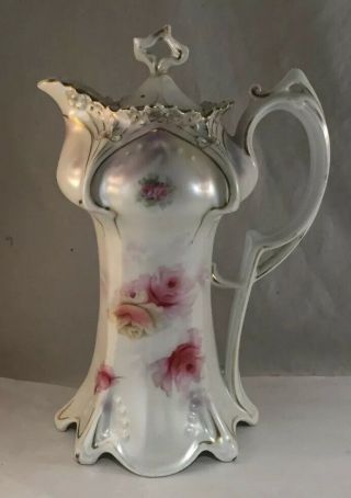 Antique Rs Prussia Porcelain Chocolate Pot Point And Clover Mold Watersilk