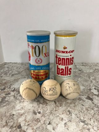 Vintage Pro 100 Xl Tennis Ball Tin And Dunlop Championship Opened With 6 Balls