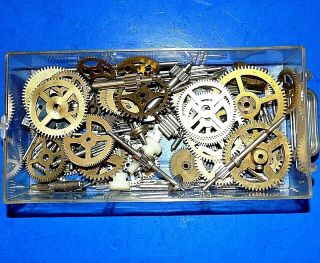 Drawer Full Of Vintage Clock Parts,  Gears,  Shafts,  - Repair - Steampunk